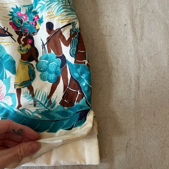 Vintage Tiki Strapless Dress | Tropical Island Scenic Print - Picture 4 of 6